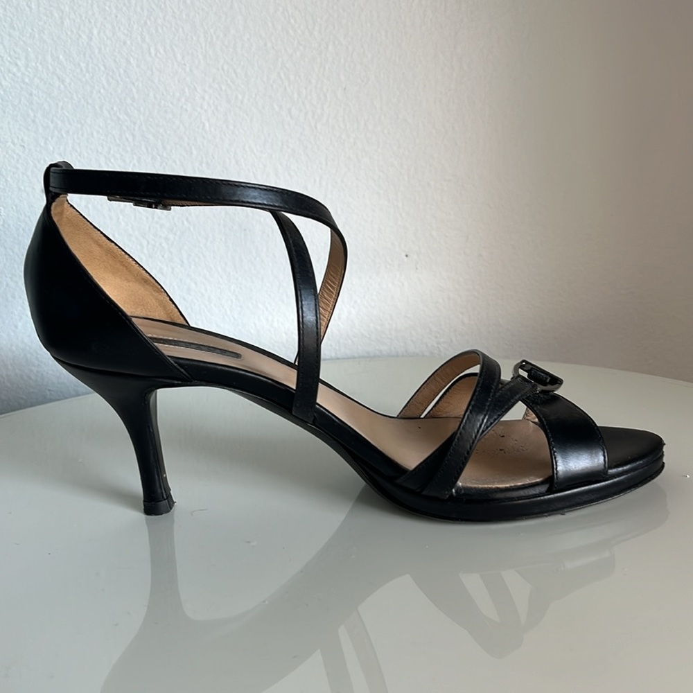 Longchamp Black Leather Sandals Heels 38